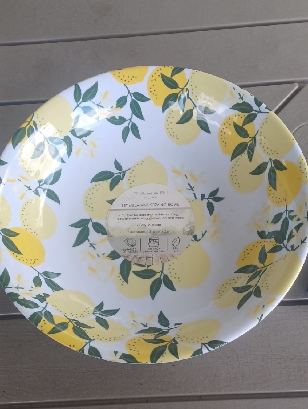 Tahari White Melamine Serving Bowl with Product Label